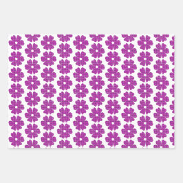 Flower Shape Plaid Pink Purple Geschenkpapier Set