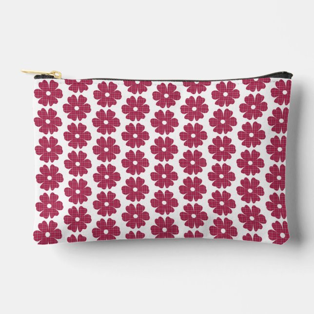 Flower Shape Plaid Pink Purple Zubehörtasche (Vorderseite)
