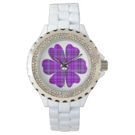 Flower Shape Plaid Purple Pink Armbanduhr