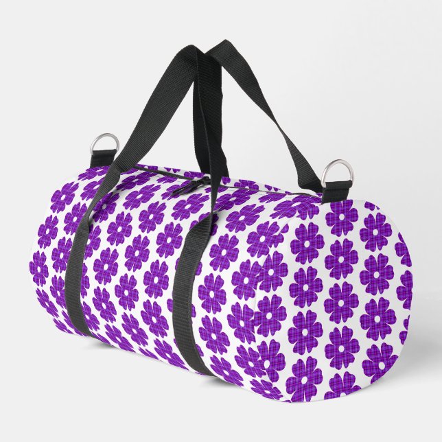 Flower Shape Plaid Purple Pink Duffle Bag (Linke Seite)
