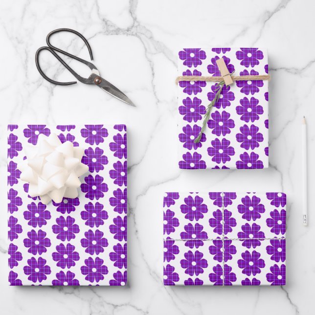 Flower Shape Plaid Purple Pink Geschenkpapier Set (Vorderseite)