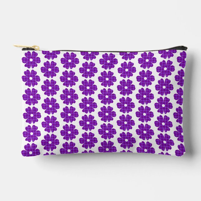 Flower Shape Plaid Purple Pink Zubehörtasche (Vorderseite)