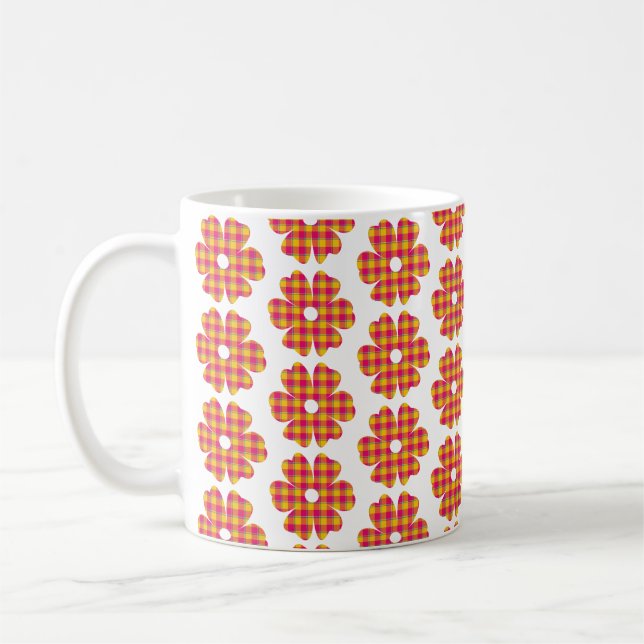 Flower Shape Plaid Yellow Orange Pink Kaffeetasse (Links)