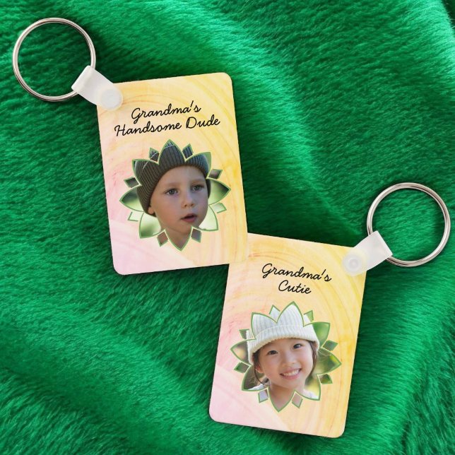 Flower Shape Replaceable Photo Colorful Background Schlüsselanhänger (Front & back of aluminum keychain with template text)