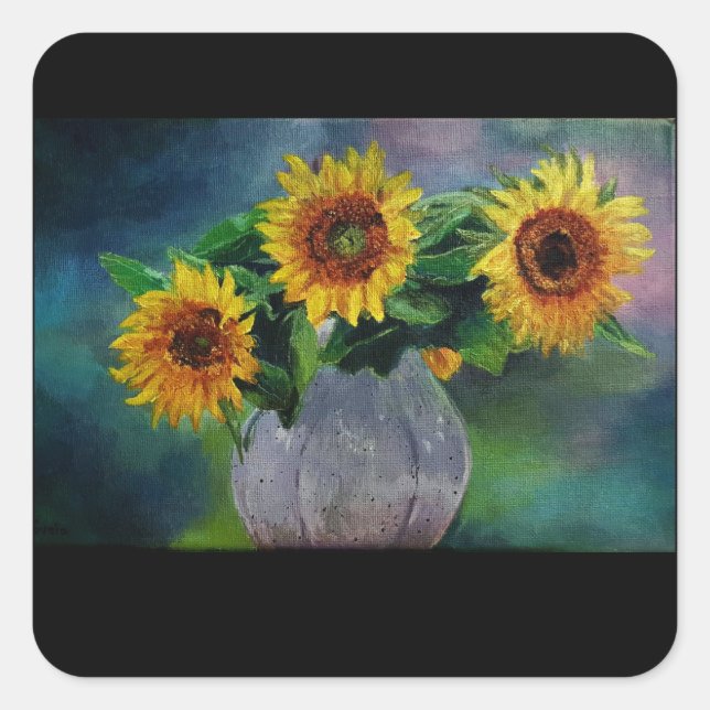flower sticker/label quadratischer aufkleber (Vorderseite)