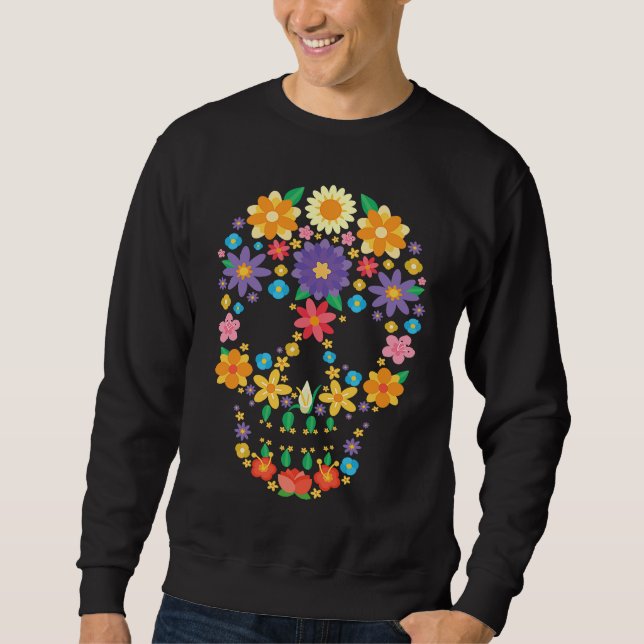 Flower Sugar Skull Halloween Day of Dead  Costume  Sweatshirt (Vorderseite)