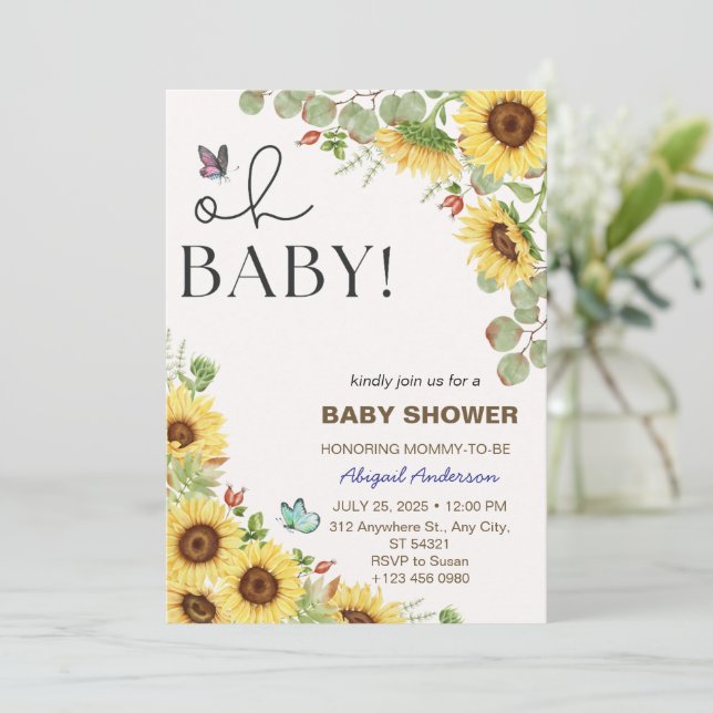 Flower Sun Floral Girls Baby Shower Invitations  Einladung (Stehend Vorderseite)