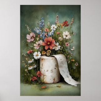 Flower Toilet Paper Roll Print, Botanical Bathroom Poster