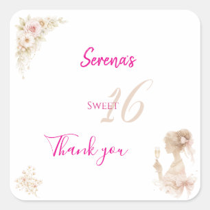 Flower Träumerisch Sanfte Sweet 16 Geburtstagsaufk Quadratischer Aufkleber