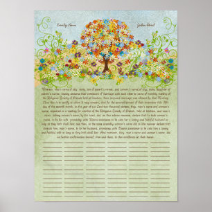 Flower Tree Print Quaker Wedding Certificate Poster