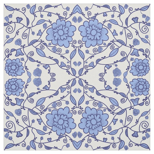 Flowered blue and white fabric stoff (Muster)