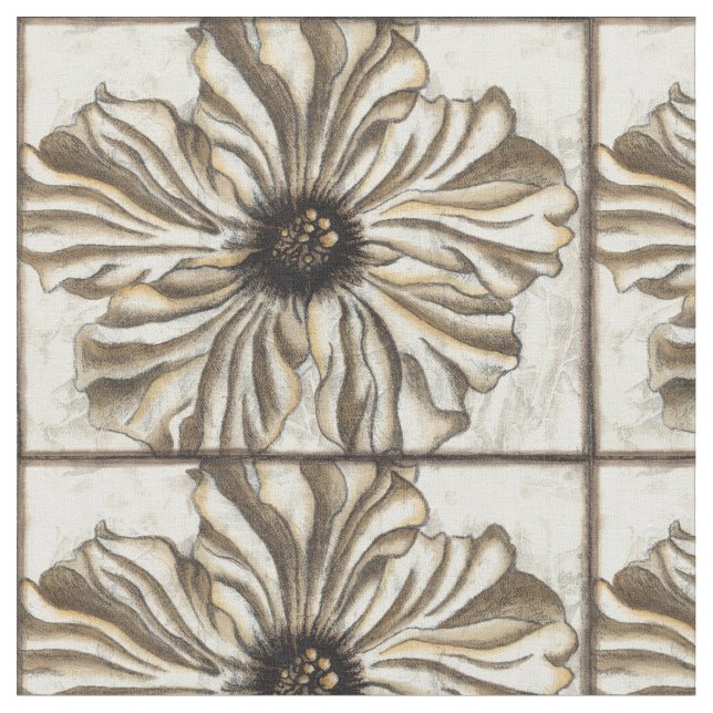 Flowerhead Fresko auf TAN-Hintergrund Stoff (Nahaufnahme)