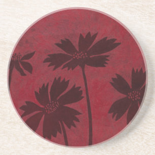 Flowerhead Silhouetten auf hochrotem Hintergrund Sandstein Untersetzer