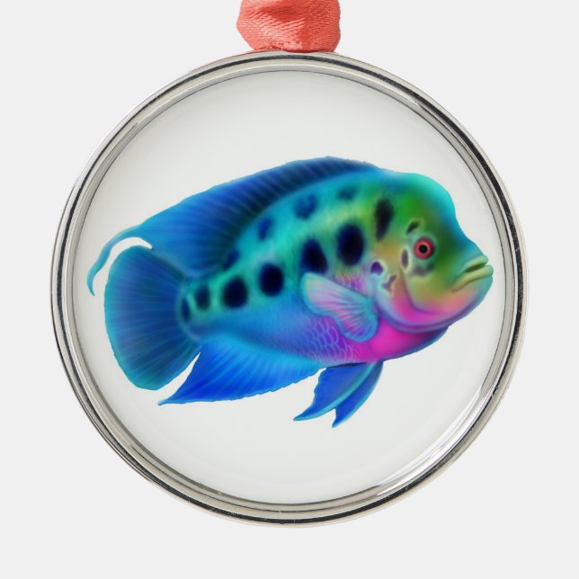 Flowerhorn Cichlid-Aquarium-Fisch-Verzierung Silbernes Ornament (Vorne)