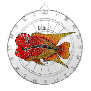 Flowerhorn cichlid fish cartoon illustration dartscheibe