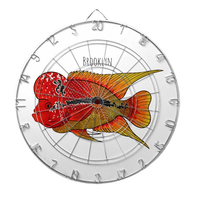 Flowerhorn cichlid fish cartoon illustration dartscheibe (vorne)