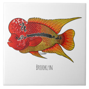 Flowerhorn cichlid fish cartoon illustration fliese