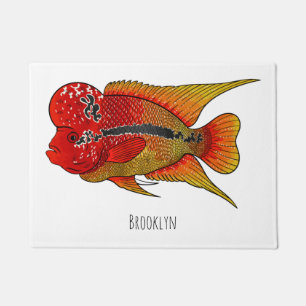 Flowerhorn cichlid fish cartoon illustration fußmatte