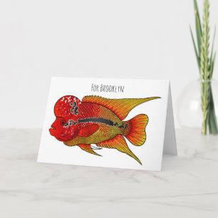 Flowerhorn cichlid fish cartoon illustration karte