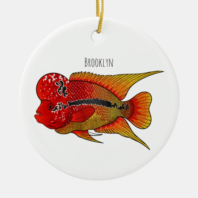Flowerhorn cichlid fish cartoon illustration keramik ornament (Vorne)