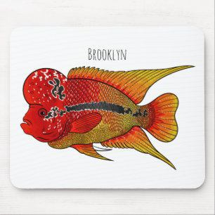Flowerhorn cichlid fish cartoon illustration mousepad
