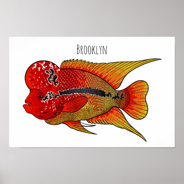 Flowerhorn cichlid fish cartoon illustration poster (Vorne)