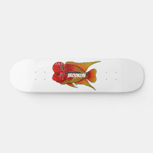 Flowerhorn cichlid fish cartoon illustration skateboard