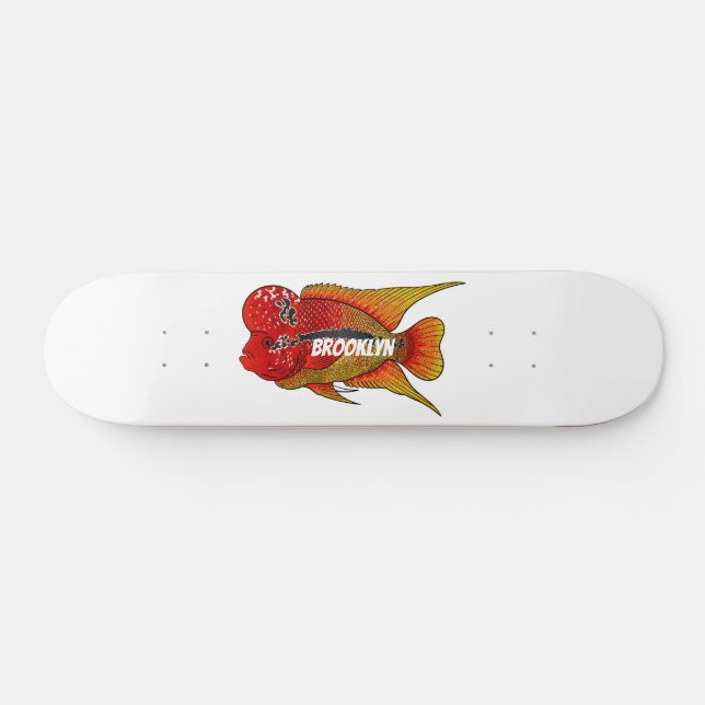 Flowerhorn cichlid fish cartoon illustration skateboard (Horizontal)