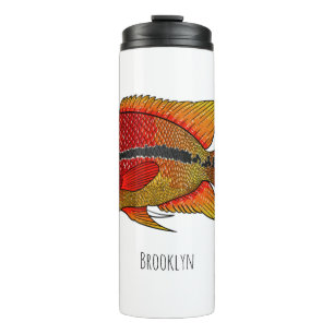 Flowerhorn cichlid fish cartoon illustration thermosbecher
