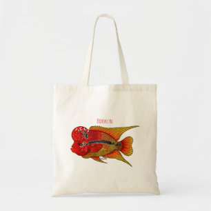 Flowerhorn cichlid fish cartoon illustration tragetasche