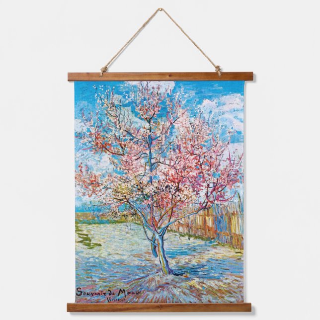 Flowering Peach Tree, Van Gogh Wandteppich Mit Holzrahmen (Vorderseite)