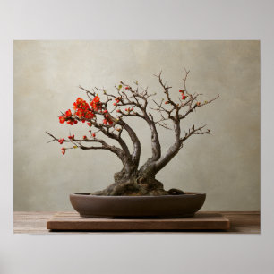 Flowering Quince Bonsai-Kunst Japanische Kunst Poster