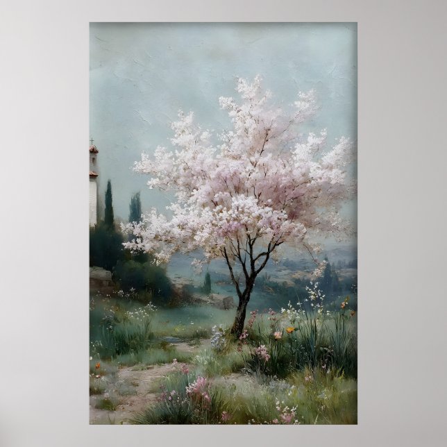 Flowering Trees Print, Antique Spring Field Poster (Vorne)