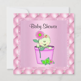 FLOWERPOT PINK BABY SHOWER INVITATION Diamant neu Einladung