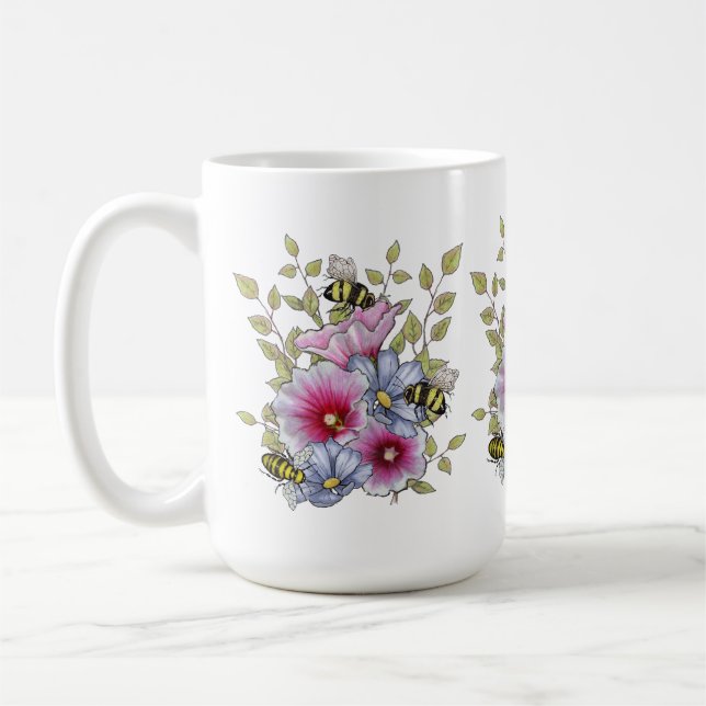 Flowers and Bees, Freehand Botanical Art Kaffeetasse (Links)