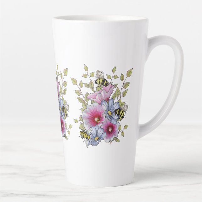Flowers and Bees, Freehand Botanical Art Milchtasse (Rechts)