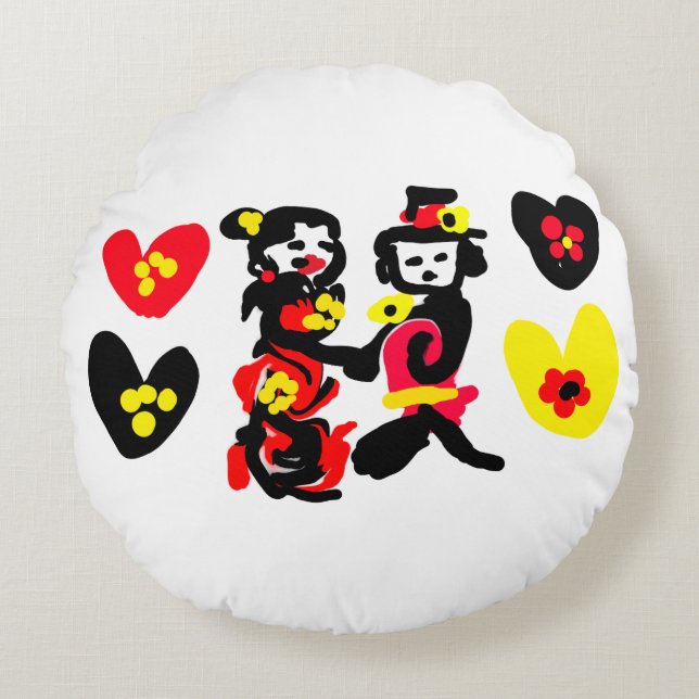 Flowers and black and red Valentine day Rundes Kissen (Vorderseite)