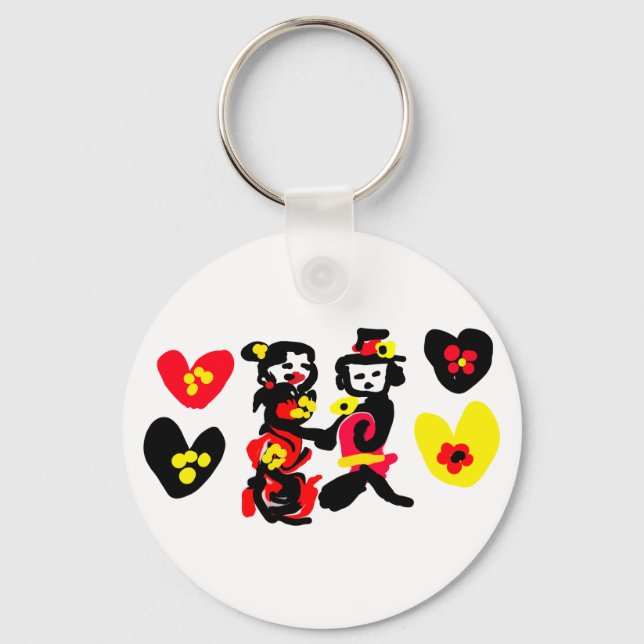 Flowers and black and red Valentine day Schlüsselanhänger (Vorderseite)