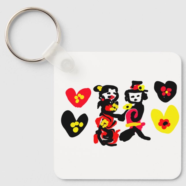 Flowers and black and red Valentine day Schlüsselanhänger (Vorderseite)