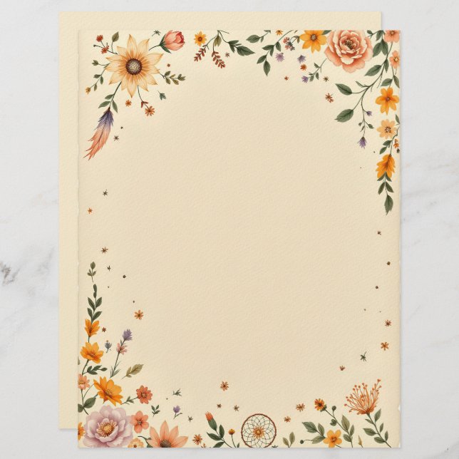Flowers and Dreamcatcher Stationery Paper Briefbogen (Vorne/Hinten)