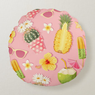 Flowers and exotic fruits vintage seamless pattern rundes kissen