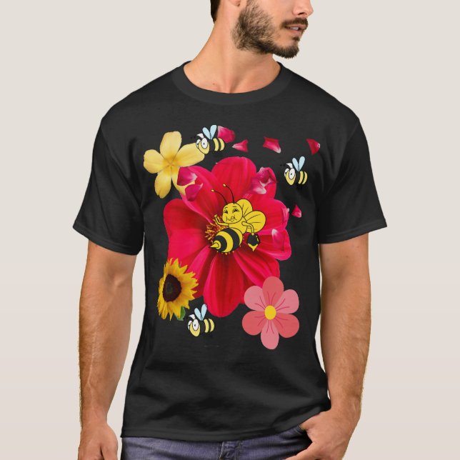 Flowers Bee Funny Retro style Novelty Nature T-Shirt (Vorderseite)