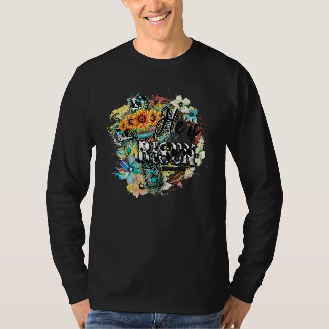 Flowers Bless Faith Cross He is Risen Matthew Bibl T-Shirt (Vorderseite)