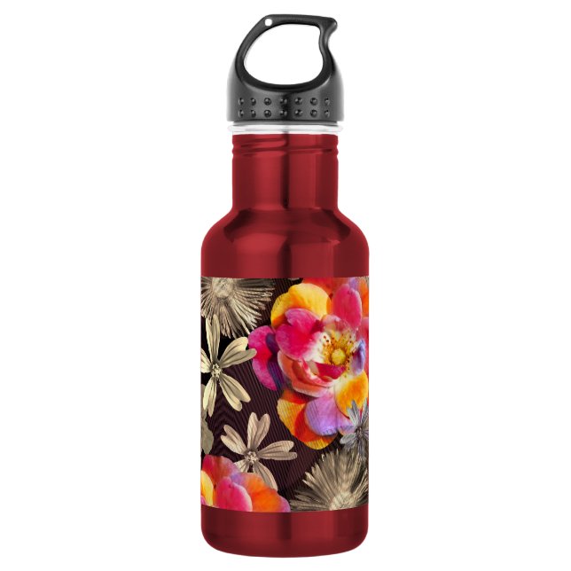 Flowers Boho Floral Bold Pattern - Gold Pink Rose Edelstahlflasche (Vorderseite)
