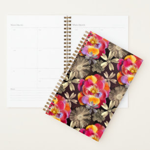 Flowers Boho Floral Bold Pattern - Gold Pink Rose Planer
