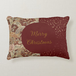 Flowers,Burgundi Red Gold Glitter, Merry Christmas Dekokissen
