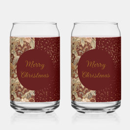 Flowers,Burgundi Red Gold Glitter, Merry Christmas Dosenglas