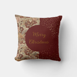 Flowers,Burgundi Red Gold Glitter, Merry Christmas Kissen