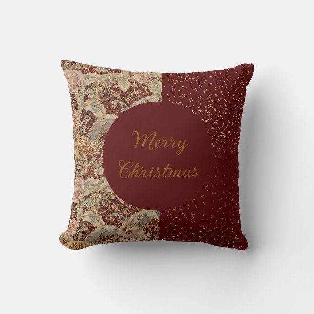 Flowers,Burgundi Red Gold Glitter, Merry Christmas Kissen (Vorderseite)