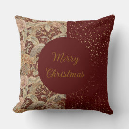 Flowers,Burgundi Red Gold Glitter, Merry Christmas Kissen